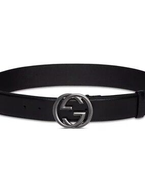 Gucci Black Leather Belt with Silver Double G Buckle